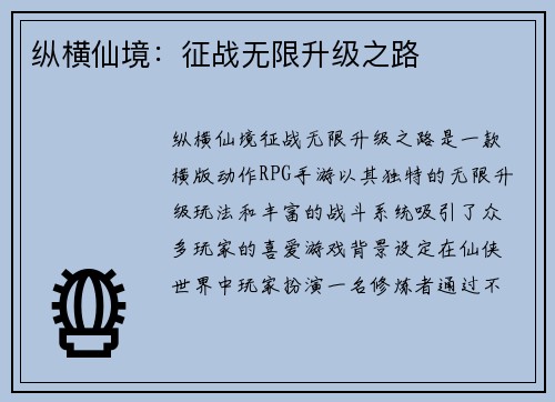 纵横仙境：征战无限升级之路
