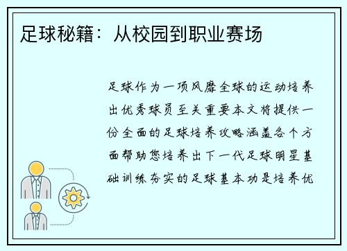 足球秘籍：从校园到职业赛场